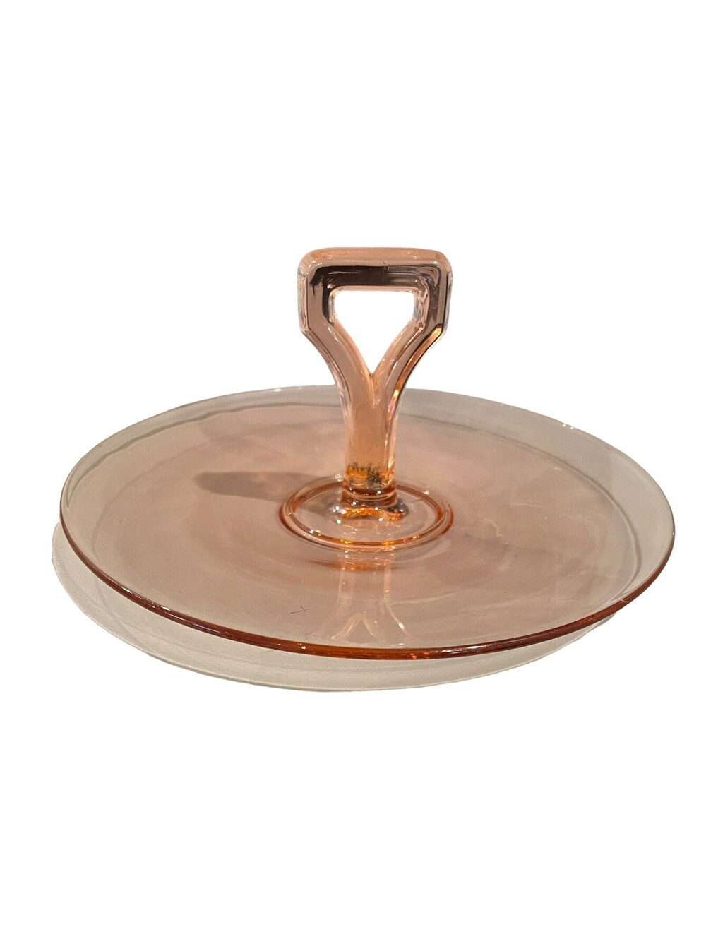 Vintage Cranberry Depression Glass Pedestal Serving Dish With Handle EUC